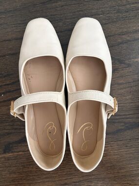 Sam Edelman Ivory Michaela Mary Jane Flats with Gold Buckle